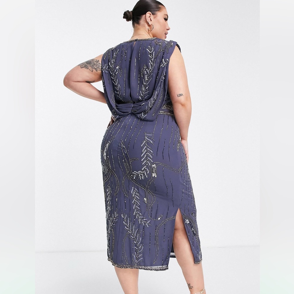 ASOS DESIGN Curve drape back embellished midi dress
